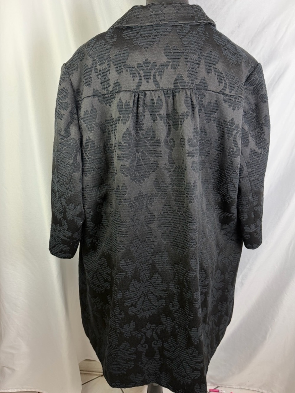 Nine West Black Navy Jacquard Trench Coat 22W A-Line Floral - Picture 5 of 10